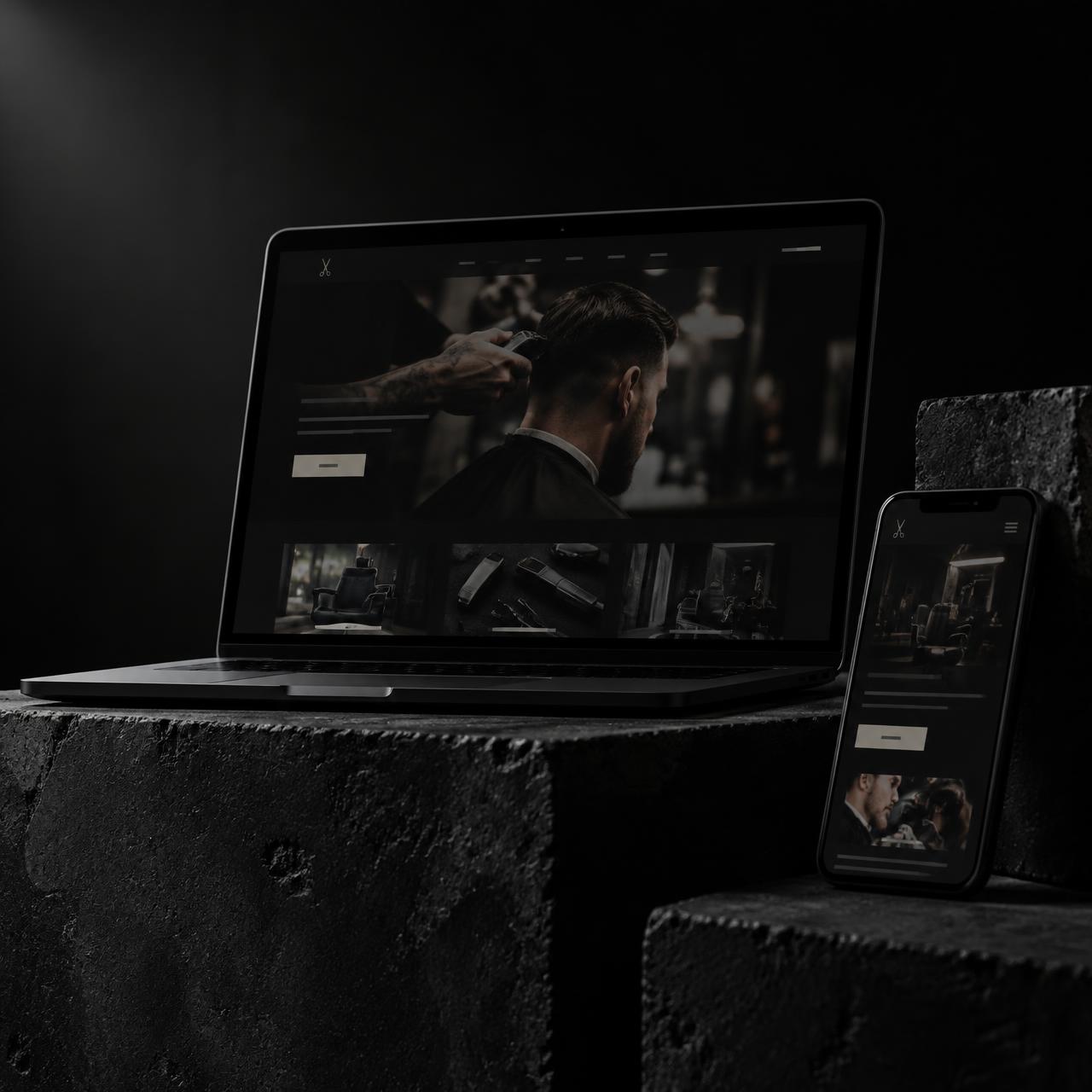 A small business website shown on a laptop and phone